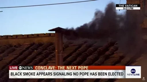 “Black Smoke Rising from St. Peter’s Basilica… No New Pope Elected on First Day of Conclave (Video)”