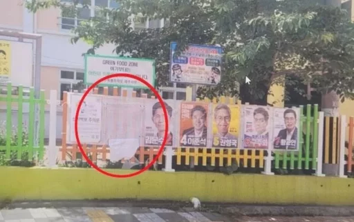 Election Posters of Lee Jae-myung Damaged in Front of Elementary School in Jeju, Suspects Captured by CCTV Found to Be Two Individuals…