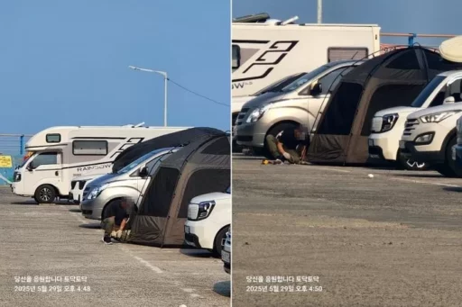 “Drilling in the Parking Lot? Camping Guests Damage Public Facilities to Secure Their Tent (Photo)”