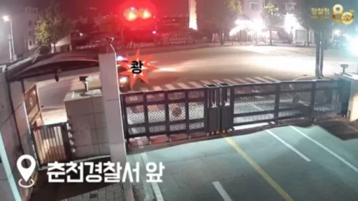 Drunk hit-and-run right in front of the police station… Caught by a police officer on the way home.