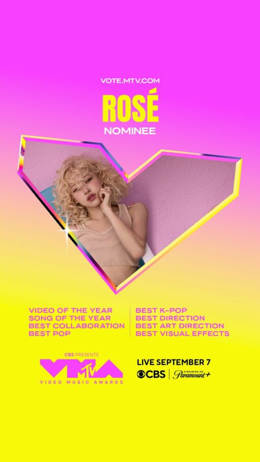 Rosé Nominated for 8 at the U.S. VMA…Most Nominations for a K-Pop Artist