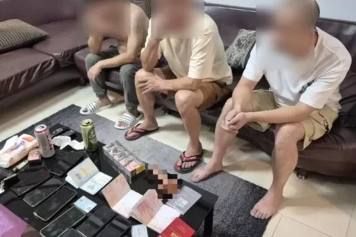 Five arrested on-site by police for illegal adult broadcasting at a Pattaya pool villa.